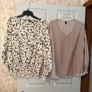 SHEIN Cream & Brown Printed Long Sleeve Women’s Tops (Set of 2)
